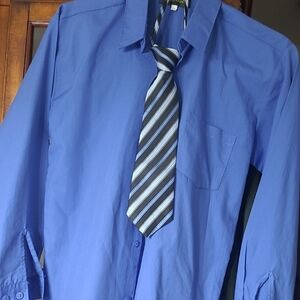 Rafael Boys Blue Dress Shirt with Striped Tie, Size 14